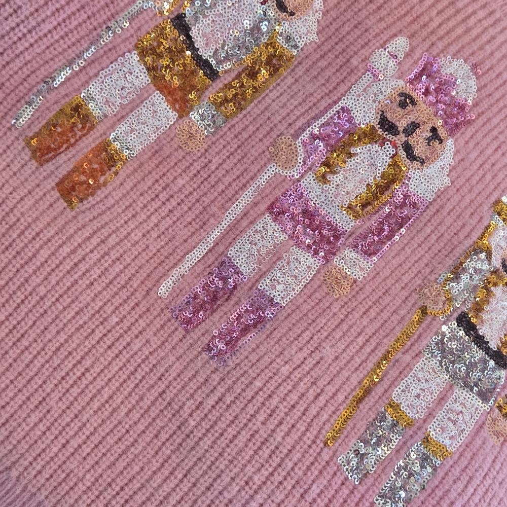 Peach Love California Sequin Nutcracker Sweater Vest Pink Sparkly Holiday Bling - Picture 4 of 16